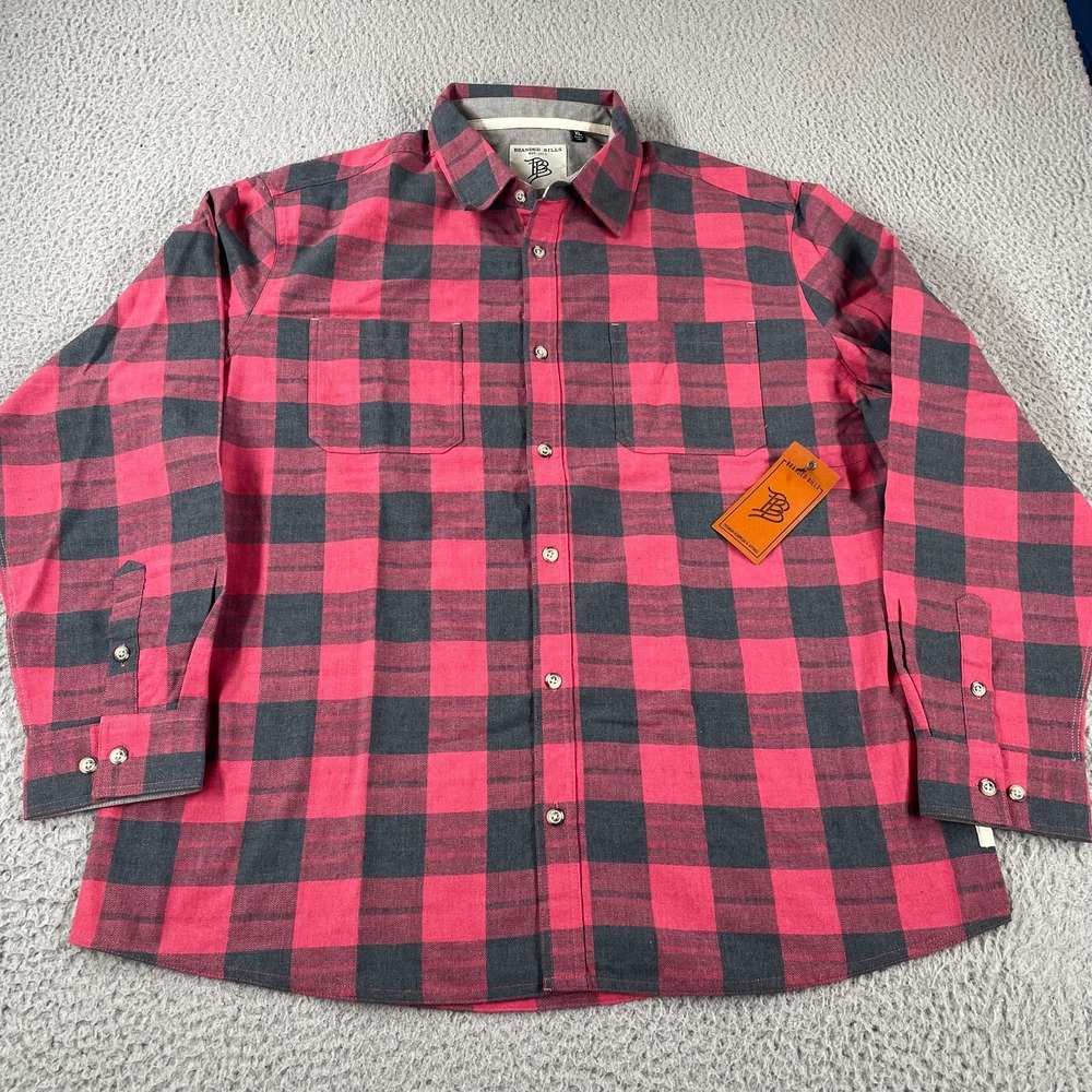 Branded Bills Men's Plaid Flannel Button Front Shirt Red Black Size XL NEW NWT‎